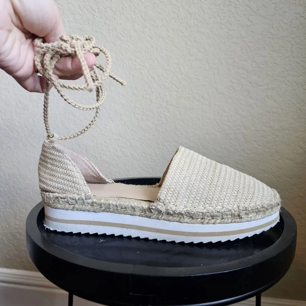 JLO Larenn Gold Espadrille Platform Gladiator Sandals Slip-On Size 8.5 Summer